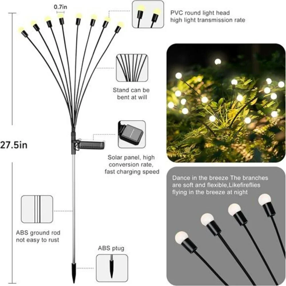Solar Swaying Garden Lights Outdoor Waterproof Firefly Lights for Yard Patio Pat